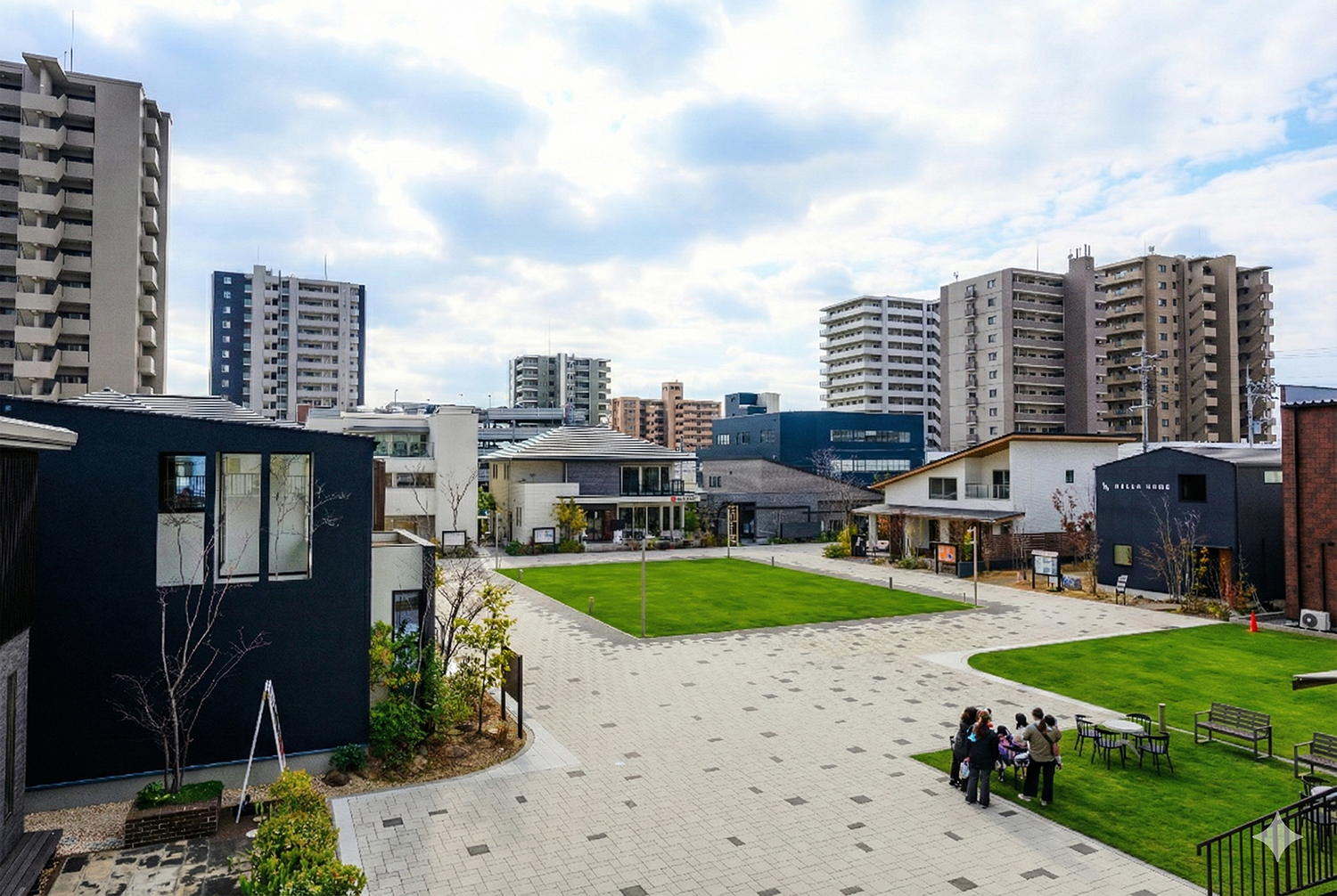 問屋町テラス（岡山市）の館内マップ。複数のモデルハウスが隣接して並ぶ配置が分かる俯瞰イメージ
